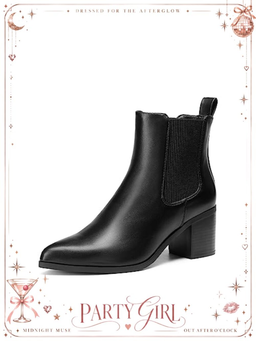 Women's Pointed Toe Chelsea Ankle Boots Faux Leather Chunky Block Heel